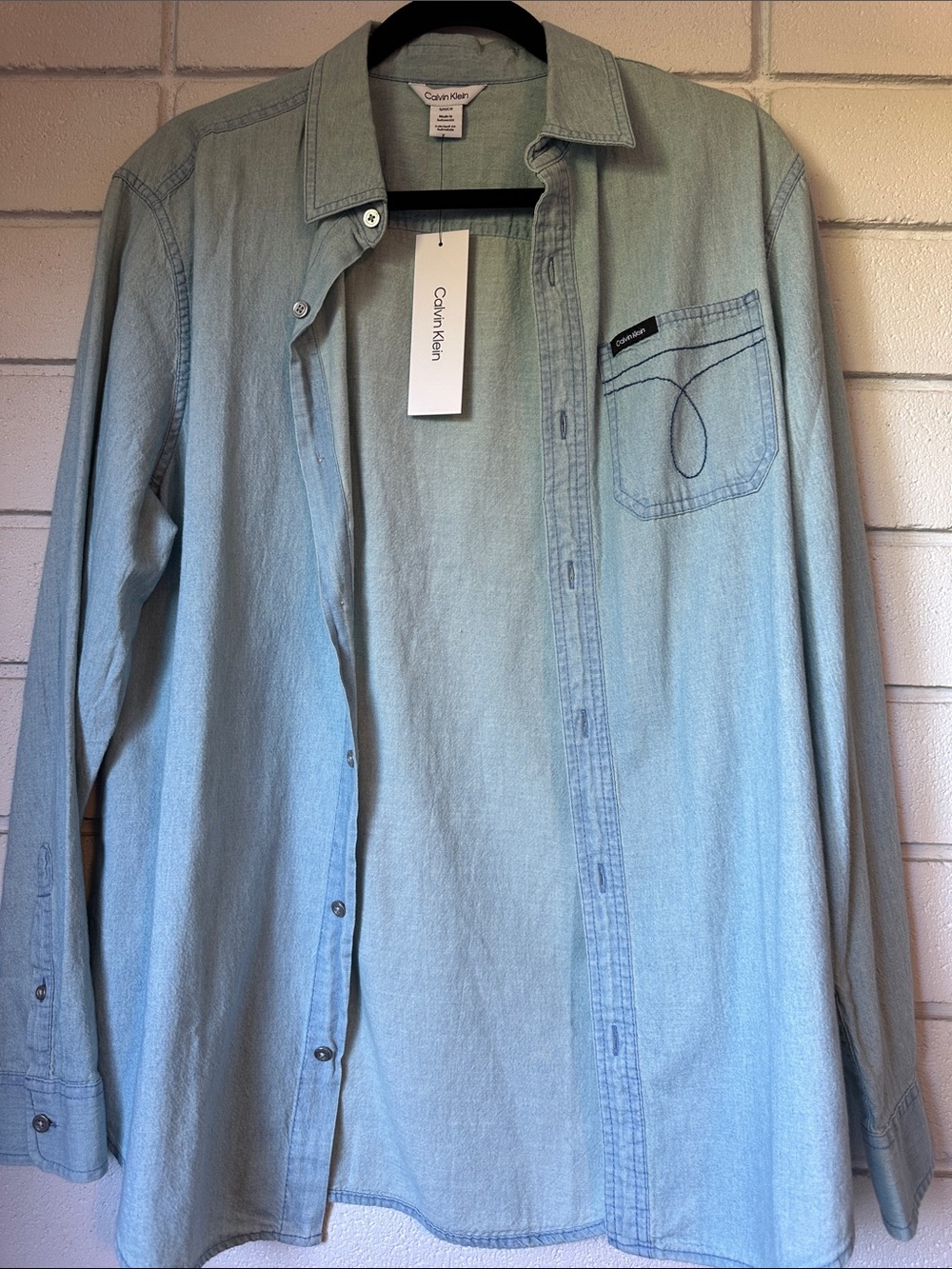 Calvin Klein Men’s Pale Blue Denim Button-Down Shirt